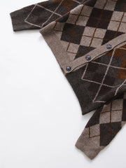 Women Argyle Knitted Cardigan | Diamond Pattern | Long Sleeved | Single Breasted Sweater