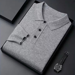 Men Pure Wool Sweater | Polo Knitted Pullover | Warm