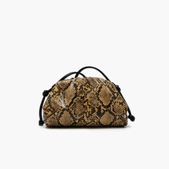 Women Leather Ruched Serpentine Dumpling Bag | Pouch Handbag | Cloud Clutch | Snake Pattern Shoulder Bag | Crossbody Bag