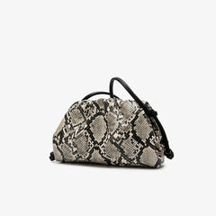 Women Leather Ruched Serpentine Dumpling Bag | Pouch Handbag | Cloud Clutch | Snake Pattern Shoulder Bag | Crossbody Bag