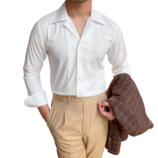 Men Summer Wrinkle Resistant Shirt | Cuban Collar Shirt | Business Shirt | Tuxedo Shirt