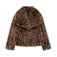 Women Winter Animal Print | Warm Fur Coat | Long Sleeve Lapel Coat | Leopard Print Coat