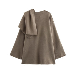 Women Asymmetric Scarf Short Knitted Jacket | Thick