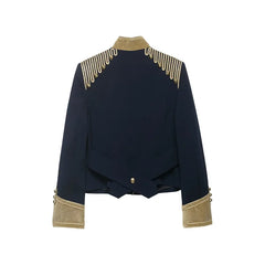 Women Cropped Jacket | Rope Knot Buttons | Stand Collar | Long Sleeve | Spring Jacket | Napoleon Jacket