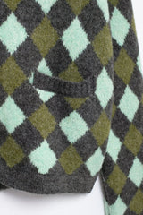 Women Vintage Argyle Sweater | Long Sleeve | Pockets | Knitted Cardigan