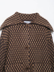 Women Oversized Knitted Jacket | Large Collar | Street Style | Geometric Pattern