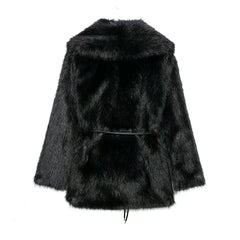 Women Fur Coat with Belt | Medium Long Coat | Long Sleeve | Loose Coat