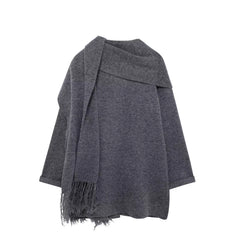 Women Winter Loose Knitted Coat with Scarf | Straight Cut | Long Sleeves | Warm Cardigan