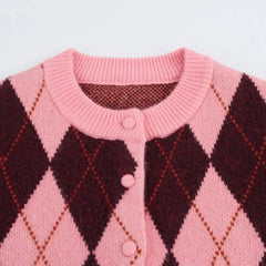 Women Argyle Cardigan | Casual | Knitted | Elegant Sweater | Long Sleeve | Knitwear
