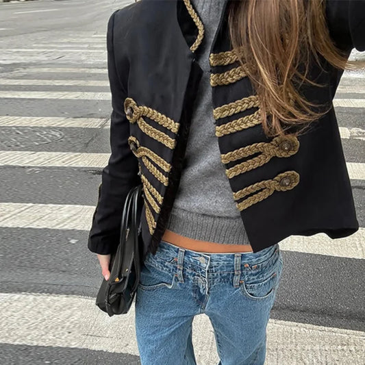 Women Napoleon Jacket | Elegant Office Short Coat | Stand Collar | Spring Jacket | Military Jacket