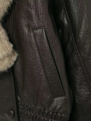 Women Winter Loose Leather Fur Jacket | Big Fur Collar | Casual Coat | Double Breasted