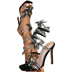 Women Crystal Butterfly-Knot Ankle Strap Sandals | Stiletto High Heels | Party Heels