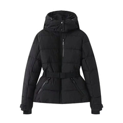 Women Winter Windproof Skiing Jacket | Padded Sport Parkas Jacket | Belt | Hooded | Thick | Warm | Pockets