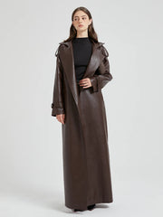 Women Extra Long Leather Trench Coat | Luxury Chic Overcoat | Autumn