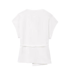 Women Sleeveless V-Neck Top With Belt Straight Pants Set | Top Trouser Suit | 2 Piece Set