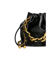 Women Leather Drawstring Bucket Bag | Quilted Crossbody Bag
