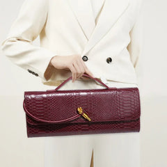 Women Luxury Design Top-Handle Leather Bag | Long Purse | Crocodile Pattern Bag