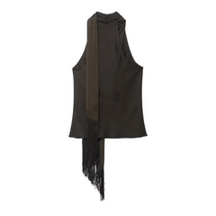 Women Satin Pleated Top | Sleeveless | Summer | V Neck | Halter Neck