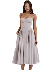 Women Pleated Sling Summer Dress