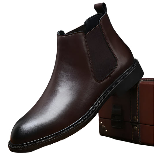Men British Chelsea Boots | Leather Ankle Boots | Pointed Toe Thick Soled Boots