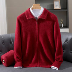 Men Mink Cashmere Zipper Cardigan | Knit Sweater | Loose