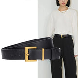 Women Metal Square Buckle Leather Belt