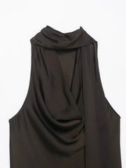 Women Satin Pleated Top | Sleeveless | Summer | V Neck | Halter Neck
