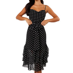 Women Summer Polka Dot Spaghetti Strap Dress | Dot Print | Party Dress with Scarf | Vacation | Beach