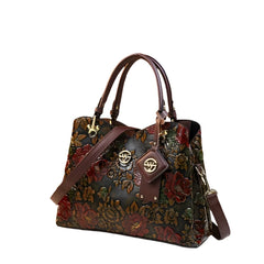 Women Vintage Flower Pattern Leather Handbag