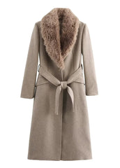 Women Belted Warm Fur Collar Coat | Flip Collar | Winter | Long Coat