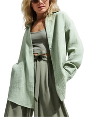 Women Long Sleeves Cotton Button Down Shirt | Solid Office Loose Crepe Shirt