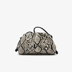 Women Leather Ruched Serpentine Dumpling Bag | Pouch Handbag | Cloud Clutch | Snake Pattern Shoulder Bag | Crossbody Bag