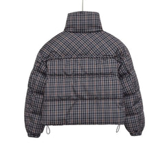 Women Plaid Puffer Jacket | Stand-Collar | Padded | Warm | Check | Parkas Jacket