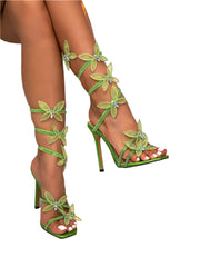 Women Crystal Butterfly-Knot Ankle Strap Sandals | Stiletto High Heels | Party Heels
