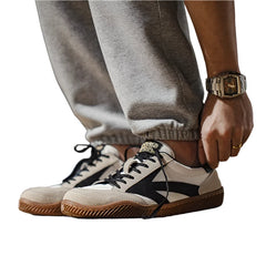 Men Casual Sneakers | Suede Brown Patchwork Sneakers | Low Top Tennis Shoes