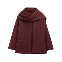Women Winter Coat with Scarf | Long Sleeves | Round Neck