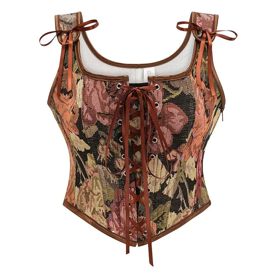 Women Vintage Gothic Corset | Lace Up Zip Floral Print Corset | Shapewear Slimming Vest