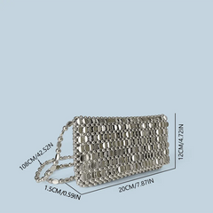 Women Bling Retro Silver Beaded Shoulder Bag | Handmade | Small Purse | Party