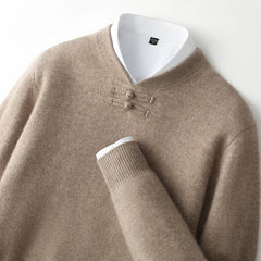 Men Pure Merino Wool Sweater | Long Sleeves | Stand-Up Collar | Pullover | Warm | Mock Neck Sweater