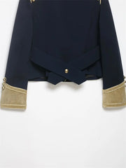 Women Cropped Jacket | Rope Knot Buttons | Stand Collar | Long Sleeve | Spring Jacket | Napoleon Jacket