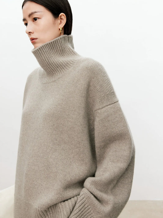 Women Soft Cashmere Sweater | Loose and Thick Turtleneck Pullover Knit