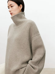 Women Soft Cashmere Sweater | Loose and Thick Turtleneck Pullover Knit