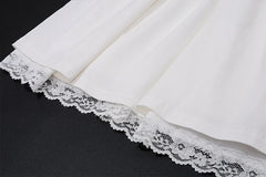 Women White Pleated Mini Dress | Summer Dress | Square-Neck Lace Patchwork Dress
