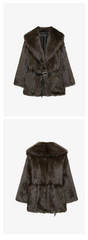 Women Fur Coat with Belt | Medium Long Coat | Long Sleeve | Loose Coat