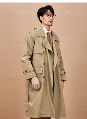 Men Long Trench Coat | Double Breasted | British Style | Spring | Autumn