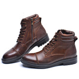 Men Boots Genuine Leather High Top British Ankle Boots