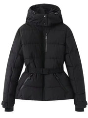 Women Winter Windproof Skiing Jacket | Padded Sport Parkas Jacket | Belt | Hooded | Thick | Warm | Pockets