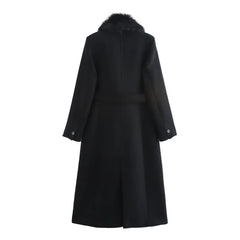 Women Belted Warm Fur Collar Coat | Flip Collar | Winter | Long Coat