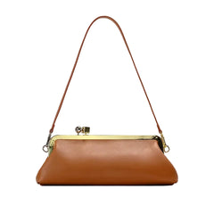 Women Leather Kiss Lock Bag | Long Clutch Bag | Luxury Shoulder Bag | Elegant Party Purse | Underarm Bag