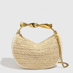 Women Woven Handbag | Rattan Half-Moon | Straw Shoulder Bag | Bucket Bag | Crossbody Bag